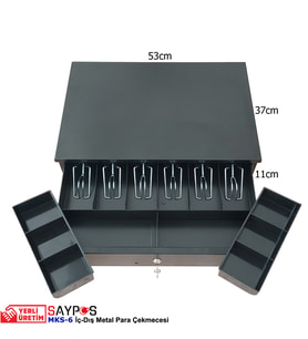 SAYPOS 6 Banknot Bölmeli İç-Dış Full Metal Kırılmaz Para Çekmecesi Anahtardan Açılır 53x37x11cm