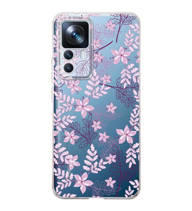 Xiaomi Mi 12t  Kamera korumalı Kapak Floral Pudra Tasarımlı  Şeffaf Kılıf