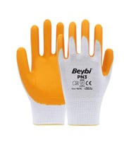 Beybi PN3 Beyaz Sarı 10 Beden Polyester Örme Nitril Eldiven 12li Paket EN388 (2121X)