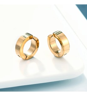 Unisex Paslanmaz Çelik Küpe Deliksiz Kulaklara Kıskaçlı Mıknatıslı Tasarım 2 Adet Gold