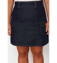 Moda Büyük Beden Regular Düz Desen Günlük Mini Boy Cepli Mini Denim Etek