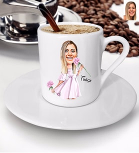 BK Gift Kişiye Özel Kadın Karikatürlü Türk Kahvesi Fincanı-1 (Beyaz)