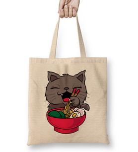 Cute & Funny Anime Kitty Ramen Kawaii Cat Bez Çanta Uzun Saplı