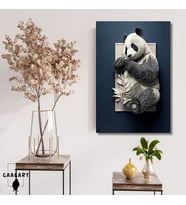 Tekli Dikey Kanvas Duvar Tablosu 3 Boyut Görünümlü Sevimli Panda