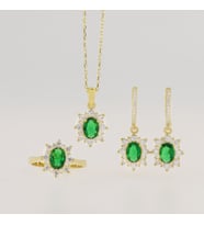 925 Ayar Gümüş Oval Zümrüt Yeşili Gold Anturaj Gümüş Set