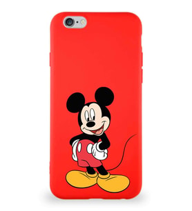 Apple iPhone 6S Soft Premier Kapak Mickey Mouse-E Tasarımlı Silikon Kılıf - Kırmızı (Şeffaf)