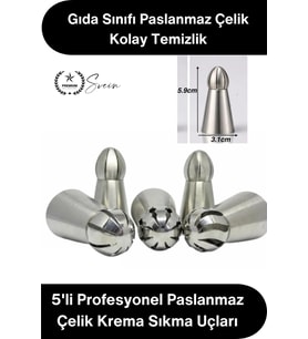 #PastaSüsleme Pasta Süsleme 5'li Profesyonel Büyük Boy Paslanmaz Çelik Krema Sıkma Fırfır Duy Uçları