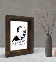 BK Gift Atatürk Tasarımlı Dekoratif Doğal Masif Ahşap Çerçeve 15x20cm-46 (Beyaz)