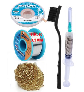 Mechanic Lehim Tel 40G 0,3mm Flux Lehim Toplama CP-2515 Emme Teli 2,5mm Havya Ucu Temizleme Teli Set03