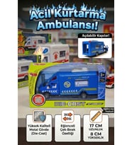 Metal Çek Bırak Polis Kurtarma Ambulansı - 17 cm Açılır Kapılı Die-Cast Model Araba