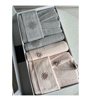 İkili Bornoz Takım Seti 6 Parça Kutulu (Pembe)