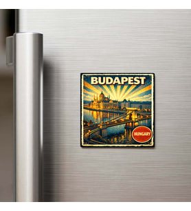 Vintage Budapeşte Şehri Temalı Buzdolap Magneti – 9x9 cm