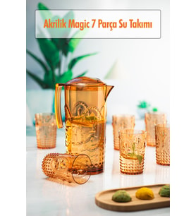 Akrilik Bal Sürahi 2,3 lt Ve 6lı Su Meşrubat Kahve Yanı Bardağı 400 ml Seti ( Cam Değildir )