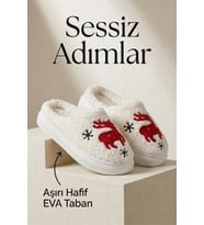 Hafif ve Yumuşak Peluş Kaymaz Taban Anne Çocuk Misafir Kalp Love Yazılı Ev Terliği