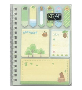 KRAF 2220-CB CAPYBARA 14.5 x 10.5 cm SPİRALLİ BLOKNOT ÇİZGİLİ + YAPIŞKANLI NOT KAĞIDI 1 SET