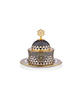 Decorium Asaf 24 Ayar Altın Yaldızlı 23,5 cm 2 Parça Kapaklı Dekoratif Kubbe Çok Renkli Cam Lokumluk 9-03010015 (Karışık)