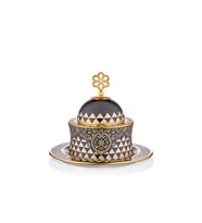 Decorium Asaf 24 Ayar Altın Yaldızlı 23,5 cm 2 Parça Kapaklı Dekoratif Kubbe Çok Renkli Cam Lokumluk 9-03010015 (Karışık)