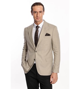 Desenli Slim Fit Krem Erkek Ceket - Wessi