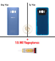 Samsung Galaxy S8 Mavi Renk Arka Kapak + B7000 Yapıştırıcı Arka Cam Batarya Kapağı Pil Kapağı Lazer Kesim Back Cover Galaxy S8 Uyumlu