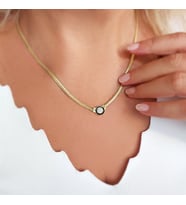 925 Ayar Gümüş Tek Taş Ve Mineli Balık Sırtı Zincirli Serenay Kolye (Gold)