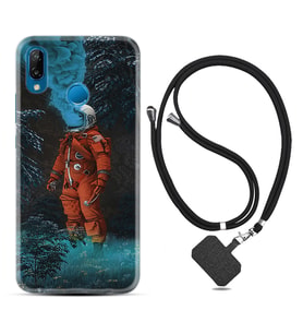 Huawei P20 Lite Mate 10 20 Lite Pro P40 Lite KılıfBoyun Askılı Silikon Astronot Smoke 1769