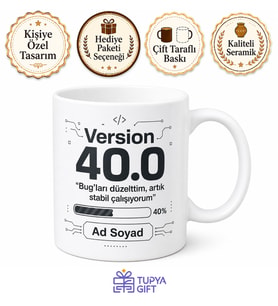 Version 40.0 Yazılı 40 Yaş Doğum Günü Baskılı Kupa Bardak Hediye