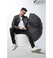 Marlux Siyah Gri Ekose Unisex Yarasa Tip Kırılmaz Şemsiye M21MAR077R002 (Siyah-Gri)