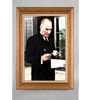 Altın Varaklı Çerçeveli Paspartulu Atatürk Tablo a619 (Gold)