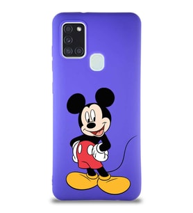 Samsung Galaxy A21S Soft Premier Kapak Mickey Mouse-E Tasarımlı Silikon Kılıf - Mor (Şeffaf)
