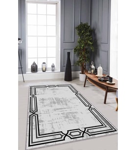 Gri Çerçeveli Kaymaz Tabanlı Makinede Yıkanabilir Halı RV077 - 100 x 160 cm