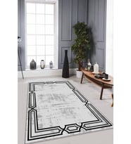 Gri Çerçeveli Kaymaz Tabanlı Makinede Yıkanabilir Halı RV077 - 100 x 160 cm