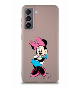Samsung Galaxy S21 Soft Premier Kapak Minnie Mouse-D Tasarımlı Silikon Kılıf - Pudra (Şeffaf)