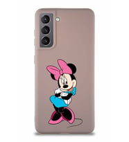 Samsung Galaxy S21 Soft Premier Kapak Minnie Mouse-D Tasarımlı Silikon Kılıf - Pudra (Şeffaf)