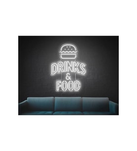 DRINKS & FOOD Yazılı Hamburger Figürlü Neon Tabela