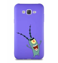 Samsung Galaxy J7 Soft Premier Kapak Plankton Tasarımlı Silikon Kılıf - Mor (Şeffaf)