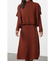 Moda Stil Oversize Dik Yaka Midi Boy Triko Süper Geniş Kalıp Süveterli Elbise