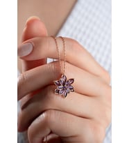 925 Ayar Gümüş Rose Lotus Çiçeği Kolye