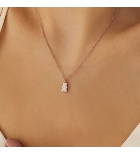 Ayıcık Tasarımlı Rose 925 Gümüş Ayar Kadın Kolye