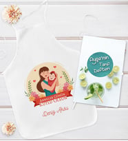 BK Gift Kişiye Özel Anneler Günü Tasarımlı Mutfak Önlüğü ve Yemek Tarif Defteri Hediye Seti-1, Anneye Hediye, Anneler Günü Hediyeleri