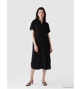LCW Comfort Siyah Loose Fit Gömlek Elbise