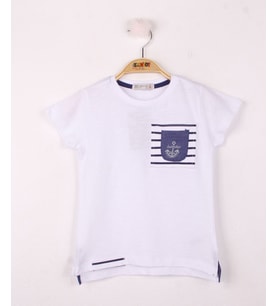 Toontoy Erkek Çocuk Cep Üstü Çapa Nakışlı T-Shirt (Beyaz)