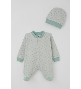 Breeze Erkek Bebek Patikli Tulum Mini Üçgenler Desenli 0-6 Ay, Su Yeşili