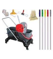 Safell Çift Kovalı Temizlik Arabası - Temizlik Seti Mop ve Aparatı - 6 Parça Paspas Arabası - 25 Litre - Siyah