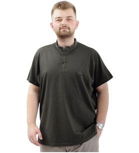 Mode XL Büyük Beden Erkek Tişört Düğmeli Hakim Yaka T-Shirt U24339 Haki