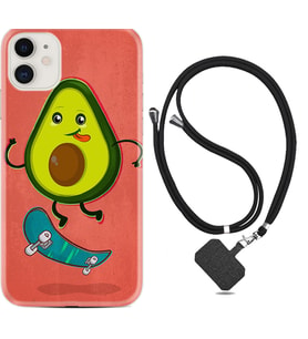 Apple iPhone 11 12 13 Mini Kılıf Boyun Askılı Silikon Avokado Skate 1741