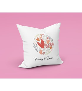 Aşk Love Sevgili Tasarımlı Yastık Kişiye Özel