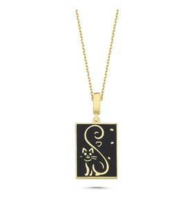 Mineli Kedicik Altın Kaplama Kolye RZ30 (Gold)