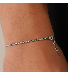 Gümüş Renk Iç Içe Geçmeli 1 Mm. Kutu Zincir Asansör Unisex Erkek Çelik Bileklik -  3382