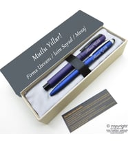 Scrikss İsme Özel Kalem Seti - Mavi Lacivert Krom Roller Kalem + Touch Tükenmez Set (Karışık)