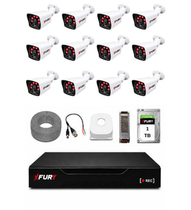 FURY 12 Kameralı Güvenlik Kamera Seti 2MP 1080P Full HD 6 Atom LED Gece Görüşlü 1 TB HDD 5525
